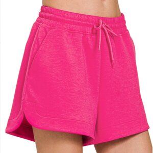 NEW Zenana Hot Pink Scuba Shorts S M L High Waisted Lounge Sweat Shorts